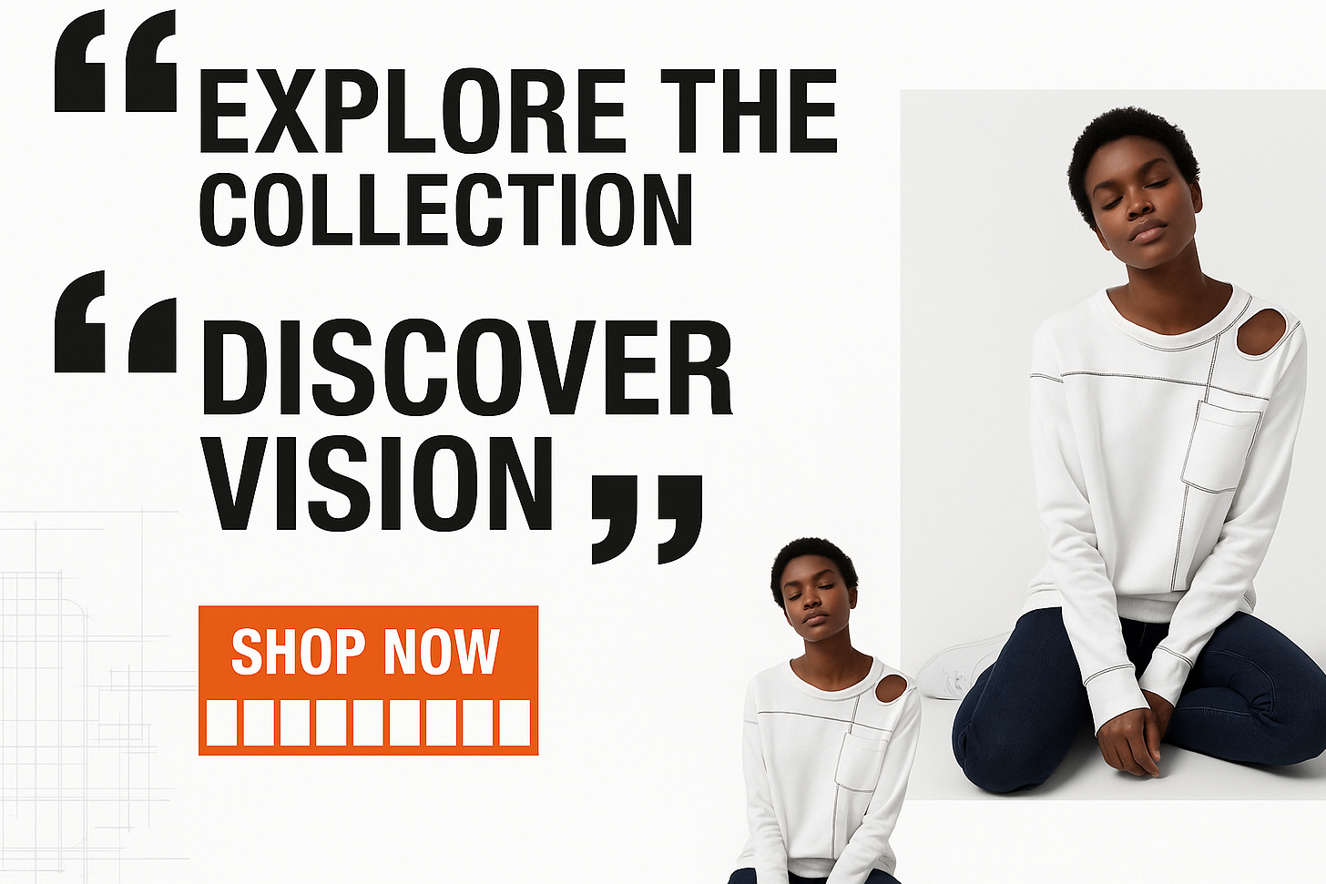 Balanced banner with smaller text and model